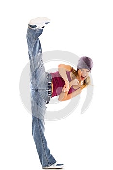 Energetic girl doing kick photo