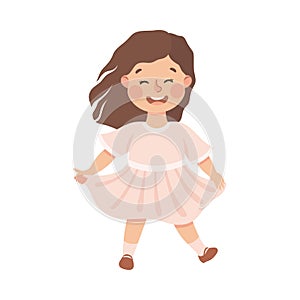 Energetic Girl in Pink Dress Dancing Moving to Music Rythm Vector Illustration