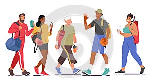 Energetic And Healthy Lifestyle Concept With Male And Female Characters Walking To Gym, Carrying Workout Gear And Water