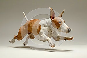 Energetic Jack Russell Terrier Dog in Mid Air Jump on Neutral Background Dynamic Canine Agility and Movement