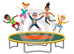 Energetic kids jumping on trampoline