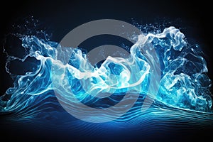 energetic light waves, visible and invisible, against blue abstract liquid wave background