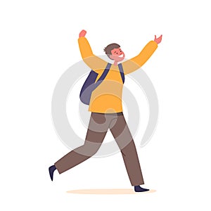 Energetic Little School Boy Sprinting With Enthusiasm, Showcasing A Joyous And Carefree Spirit, Vector Illustration