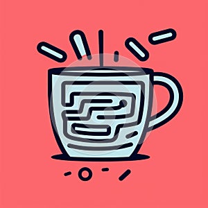 Energetic Maze Coffee Cup Vector Seamless Pattern With Keith Haring Style