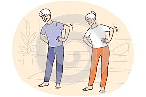 Energetic old people training at home