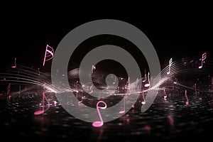 Energetic Pink Music Notes on Dark Background, Generative AI