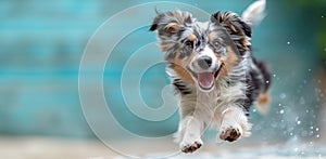 Energetic pup mid-leap, joy in motion, playful spirit captured in a single bound
