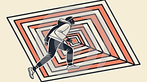 Energetic Runner on Abstract Geometric Pattern, Flat Design, vector design Generative AI