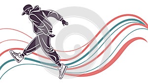Energetic Runner on Abstract Wavy Path, vector design Generative AI