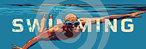 Energetic Swimmer in Action - A Vibrant Illustration for Aquatic Sports, Competitive Swimming, and Fitness Promotion