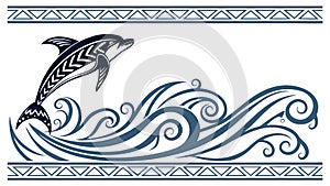 Energetic Ocean Waves and Dolphin Splash, vector design Generative AI