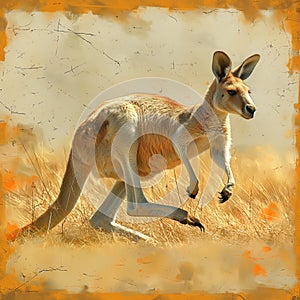A nimble kangaroo bounding, AI generated photo