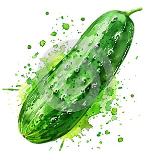 An energetic watercolor rendering of a cucumber