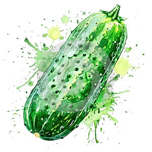 An energetic watercolor rendering of a cucumber