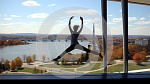 Energetic yoga silhouette with autumn look.