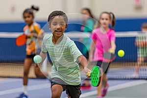 Energetic Youngsters Engaged in Fun Tennis Match