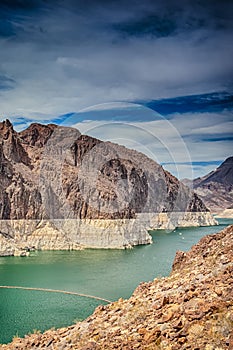 Energetics Concepts. Hoover Dam in Lake Mead of the Colorado River on Border of Arizona and Nevada States