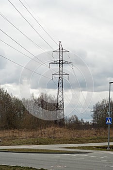 Energetics. power lines, vertical frame