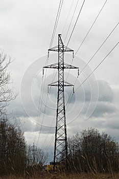 Energetics. power lines, vertical frame