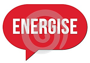 ENERGISE text written in a red speech bubble