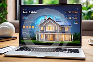 Energized Investment: Real Estate Concept with Energy Laptop Render and 3D House