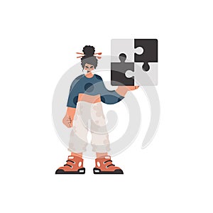 The energized lady is holding a overwhelm. Bunch work subject. Obliged. Trendy style, Vector Illustration