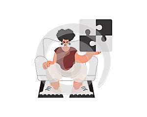 The energized lady is holding a overwhelm. Bunch work subject. Obliged. Trendy style, Vector Illustration