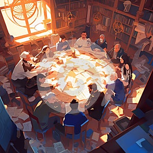 Energized Meeting in Sunlit Library photo