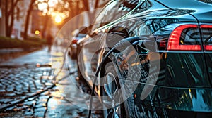 energizing sustainability: the electric green and eco-friendly car revolution, showcasing efficient battery charging and