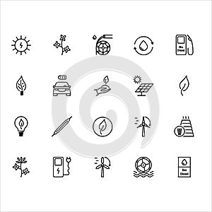 Energy, alternative, ecology. A set of vector icons in a simple style, isolated on a white background. 64x64 pixel