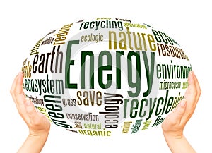 Energy alternative word cloud hand sphere concept