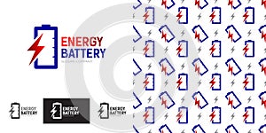Energy batteries logo template. Battery icon and battery power, lightning flash.