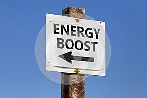 Energy boost word and arrow signpost