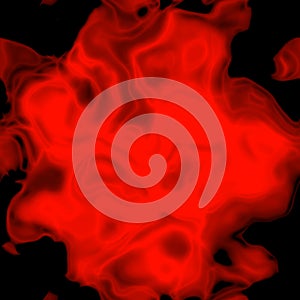 Energy bright neon red mist shapes isolated on dark background, smoke or foggy wave