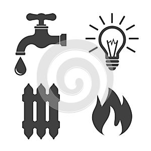 Energy carriers: gas, water, electricity, warm - vector