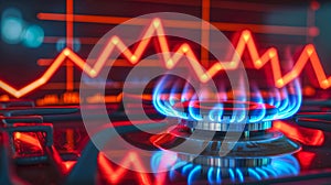 Energy Concept with Gas Stove Burner and Graph. High-Contrast Image Showcasing Rising Energy Costs or Consumption