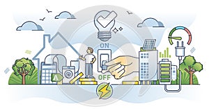 Energy conservation and turn off switch to save electricity outline concept