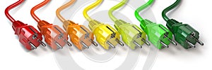 Energy consumption concept. Clolored electric  plugs in colors of energy classification labels