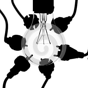 Energy crisis electric light bulb and plugs silhouette