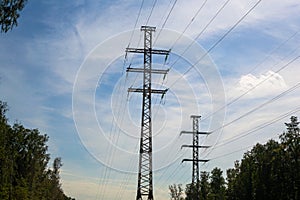 Energy distribution high voltage power line tower