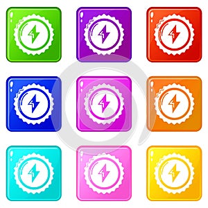 Energy drink bottle cap icons set 9 color collection