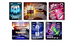 Energy Drink Creative Promotion Posters Set Vector