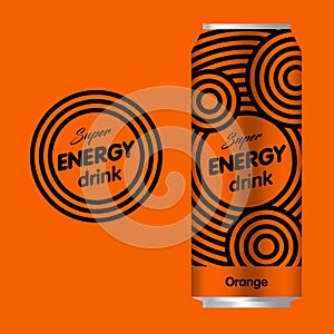 Energy drink logo. Power drink logo. Logo and Packaging with an orange background.