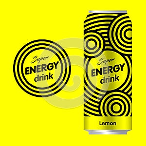 Energy drink logo. Power drink logo. Logo and Packaging with a yellow background.