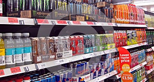 Energy drinks in a store.