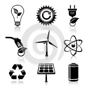 Energy and ecology black icons set