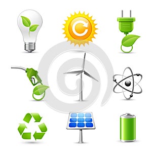 Energy and Ecology Realistic Icons Set