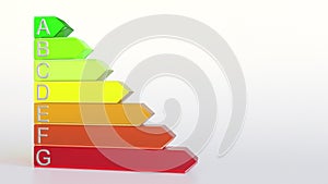 Energy efficiency class ranking or rating. Conceptual chart. 3D rendering