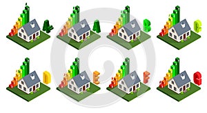 Energy efficiency and home improvement concept. Isometric home energy icons. Vector illustration