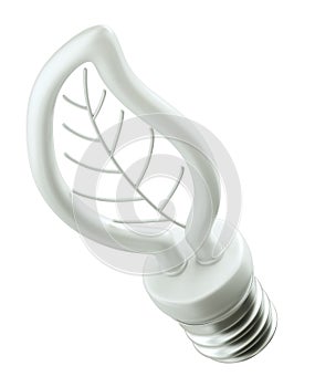 Energy efficiency: leaf light bulb on white